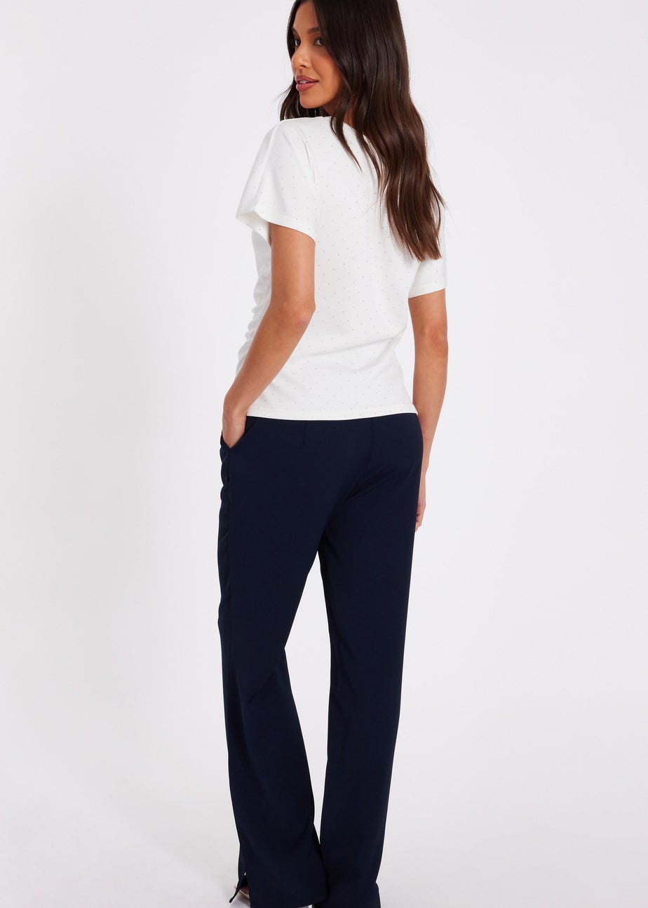 Quiz White Diamante Short Sleeve Top