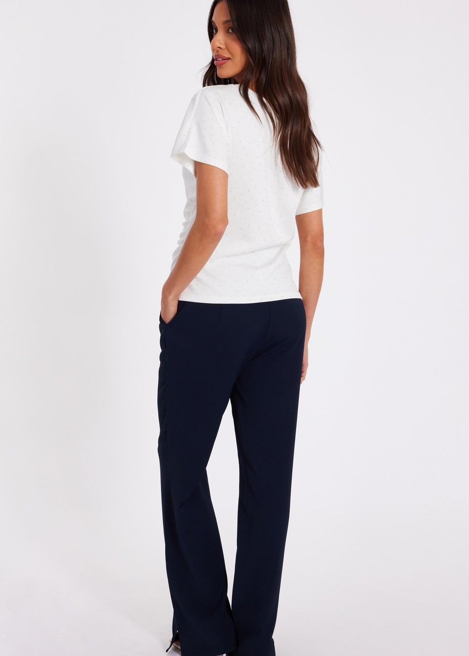 Quiz White Diamante Short Sleeve Top