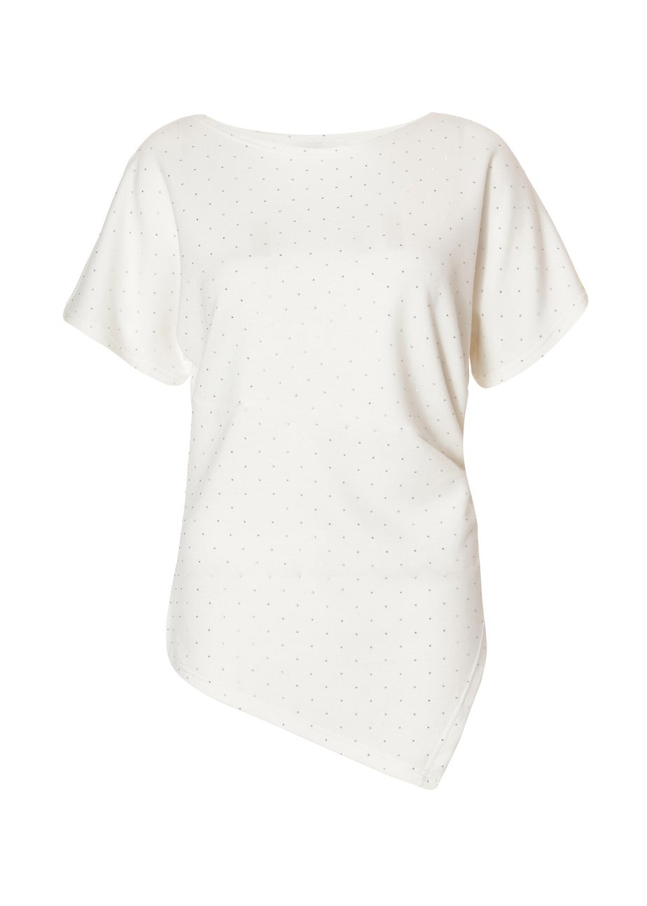 Quiz White Diamante Short Sleeve Top