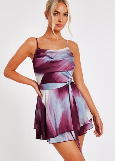 Quiz Red Satin Printed Playsuit