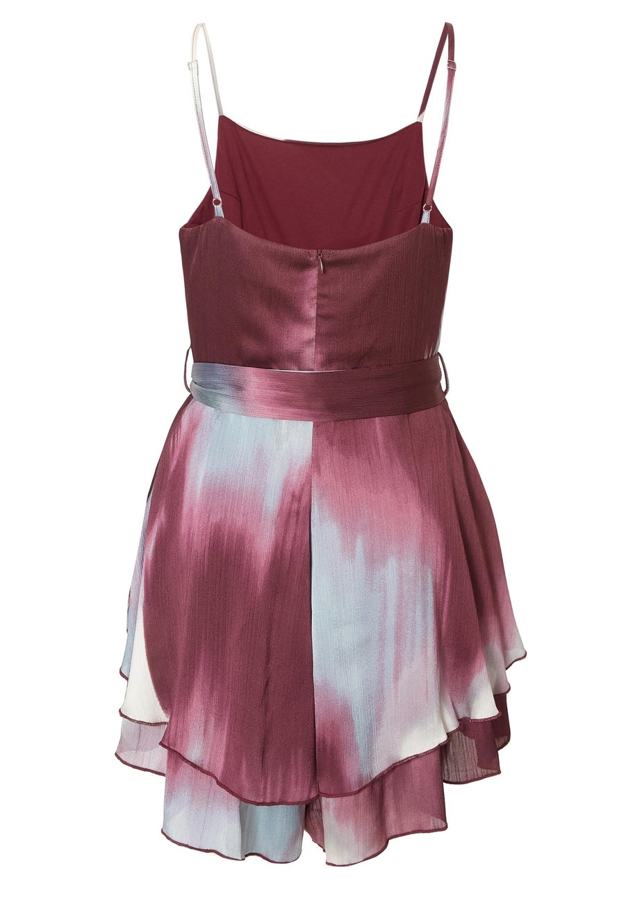 Quiz Red Satin Printed Playsuit