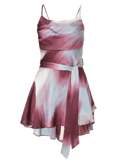 Quiz Red Satin Printed Playsuit