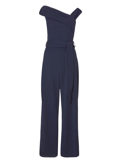 Quiz Navy Asymmetric Wide Leg Jumpsuit
