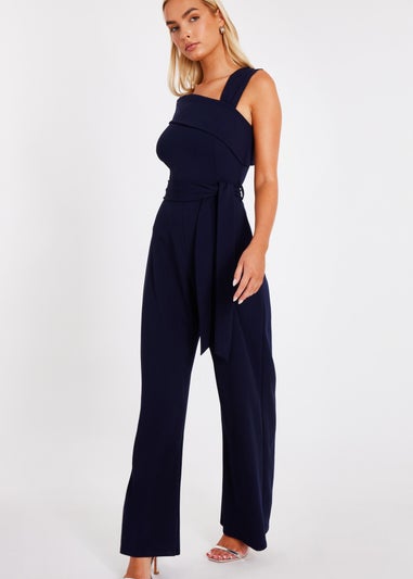 Quiz Navy Asymmetric Wide Leg Jumpsuit