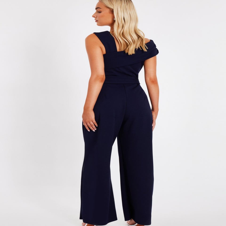 Quiz Navy Asymmetric Wide Leg Jumpsuit
