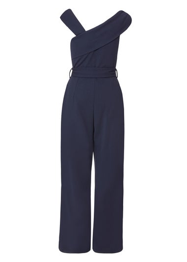Quiz Navy Asymmetric Wide Leg Jumpsuit