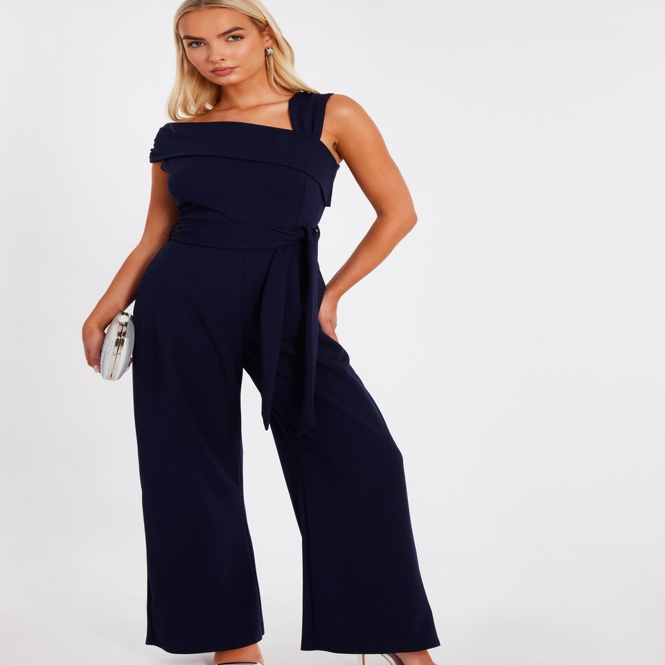 Quiz Navy Asymmetric Wide Leg Jumpsuit
