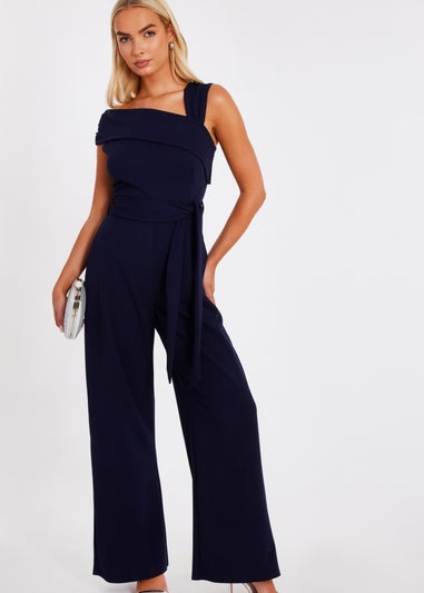 Quiz Navy Asymmetric Wide Leg Jumpsuit