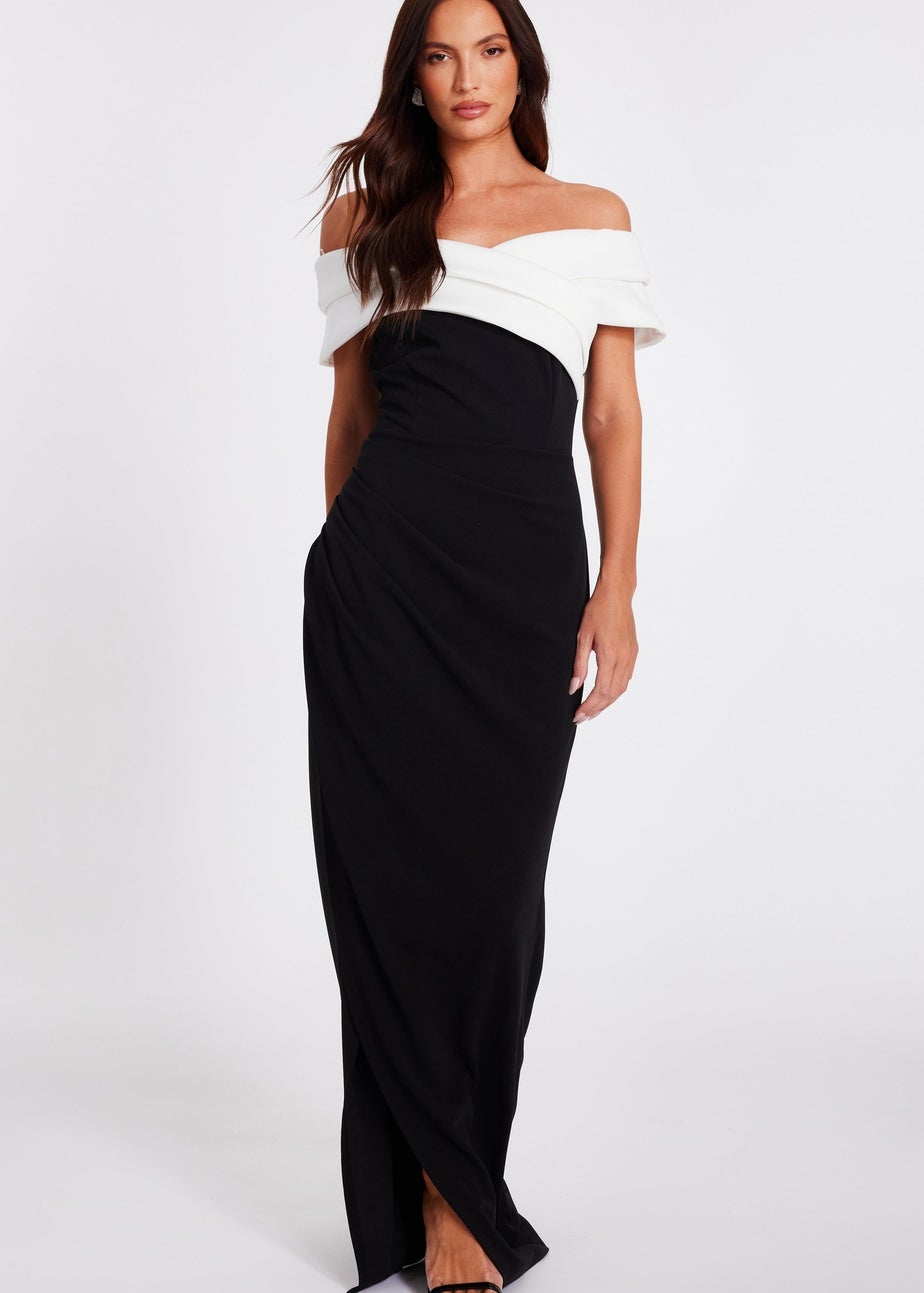 Quiz Black Pleated Bardot Maxi Dress