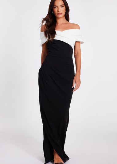 Quiz Black Pleated Bardot Maxi Dress