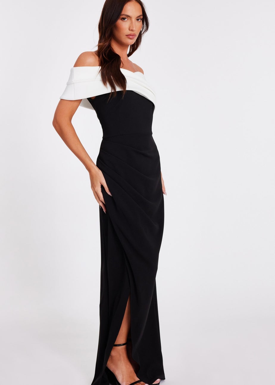 Quiz Black Pleated Bardot Maxi Dress