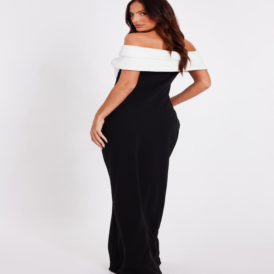 Quiz Black Pleated Bardot Maxi Dress