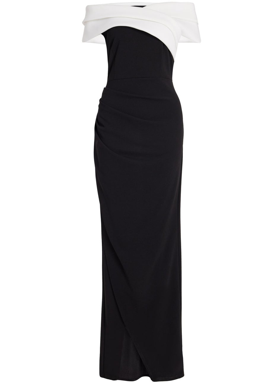 Quiz Black Pleated Bardot Maxi Dress