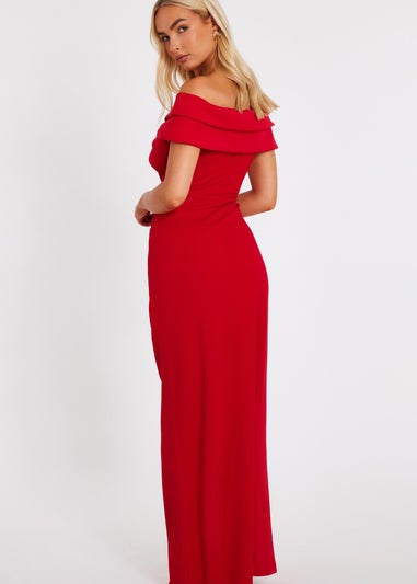 Quiz Red Pleated Bardot Maxi Dress