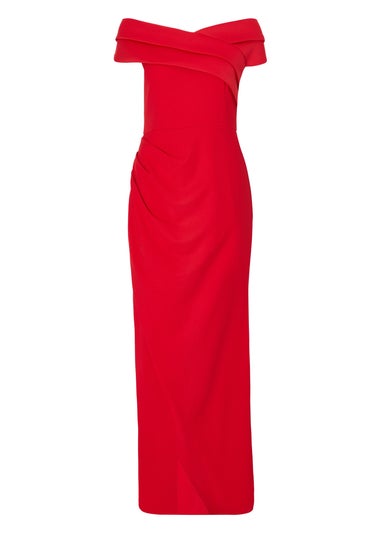 Quiz Red Pleated Bardot Maxi Dress