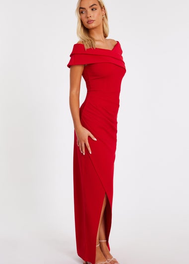 Quiz Red Pleated Bardot Maxi Dress