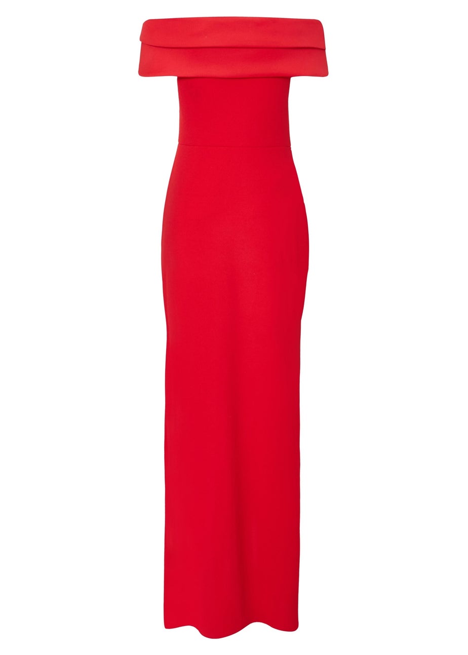 Quiz Red Pleated Bardot Maxi Dress
