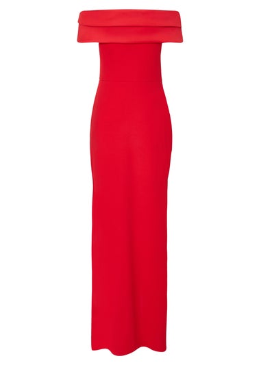 Quiz Red Pleated Bardot Maxi Dress