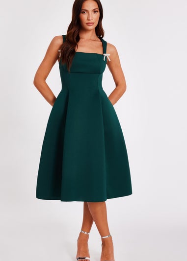 Quiz Green Diamante Bow Midi Dress