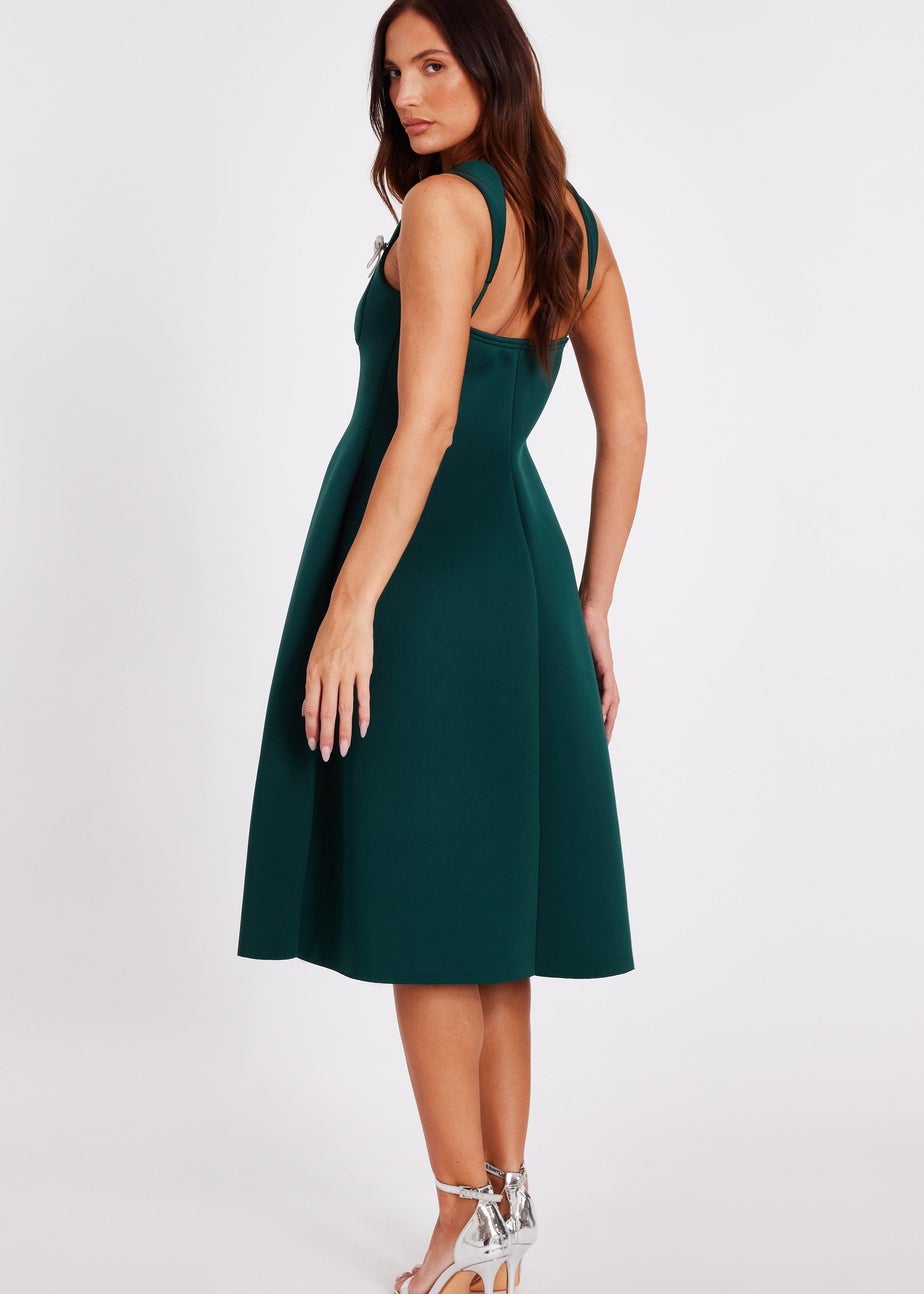 Quiz Green Diamante Bow Midi Dress