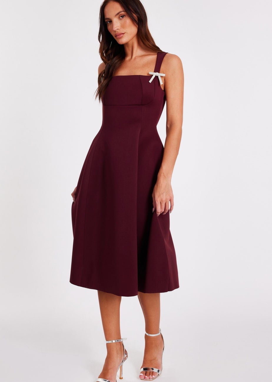 Quiz Burgundy Diamante Bow Midi Dress