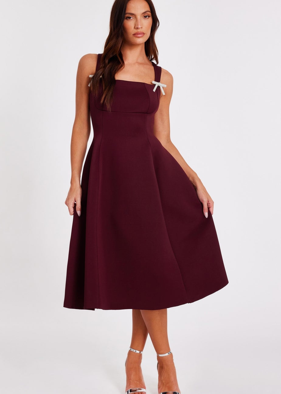 Quiz Burgundy Diamante Bow Midi Dress