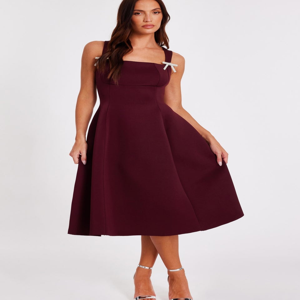 Quiz Burgundy Diamante Bow Midi Dress