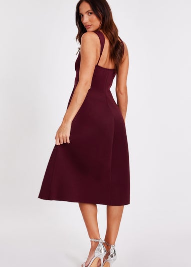 Quiz Burgundy Diamante Bow Midi Dress
