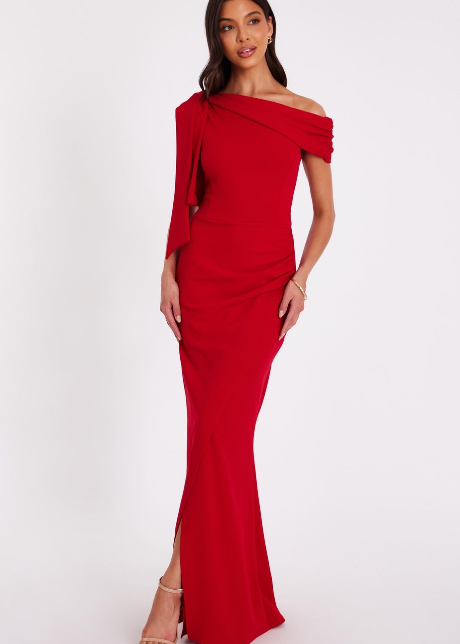 Quiz Red Tie Shoulder Maxi Dress