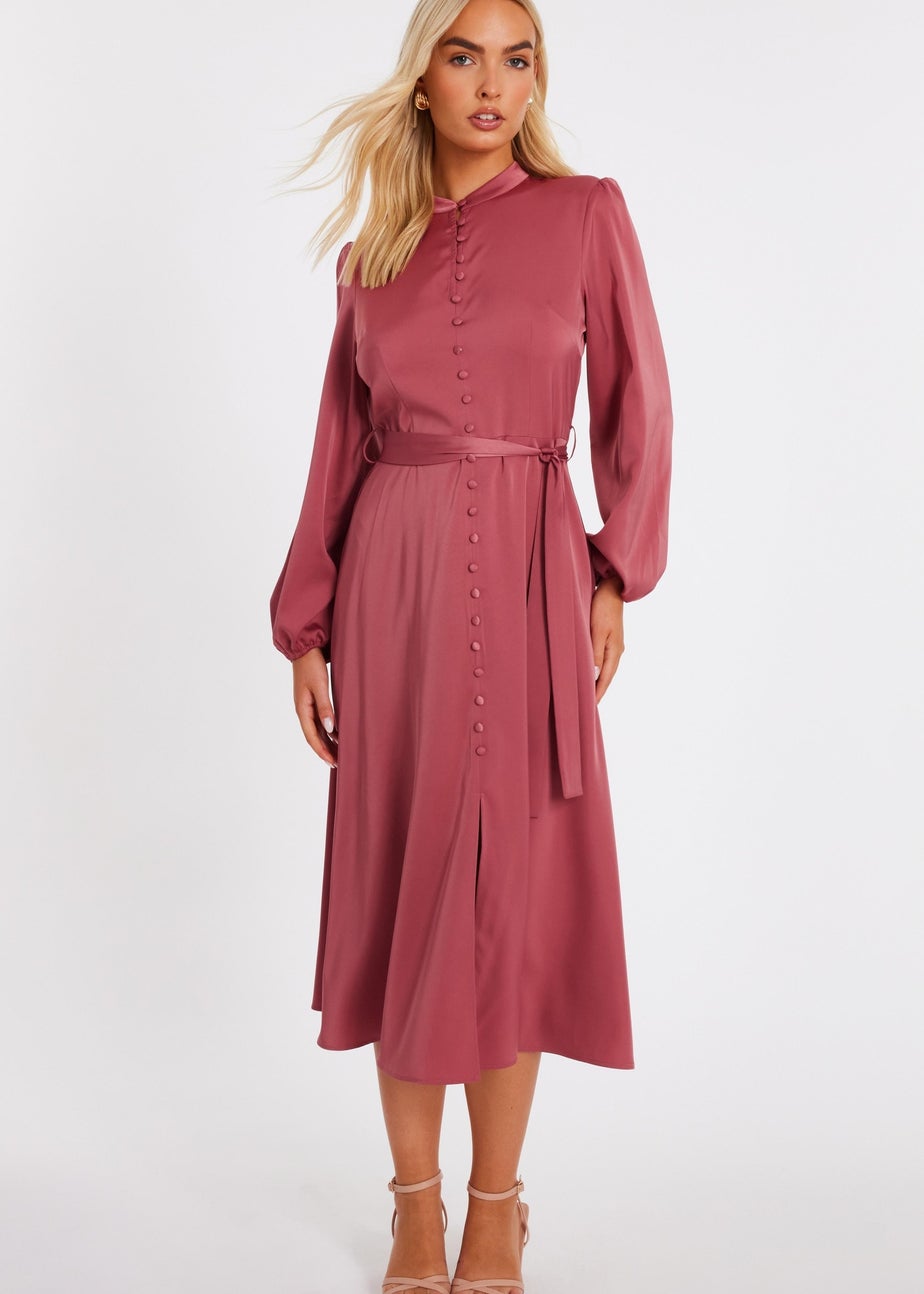 Quiz Lilac Satin Button Front Midaxi Dress