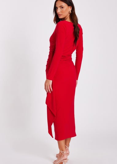 Quiz Red Ruffle Side Midi Dress