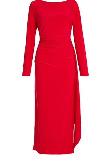 Quiz Red Ruffle Side Midi Dress