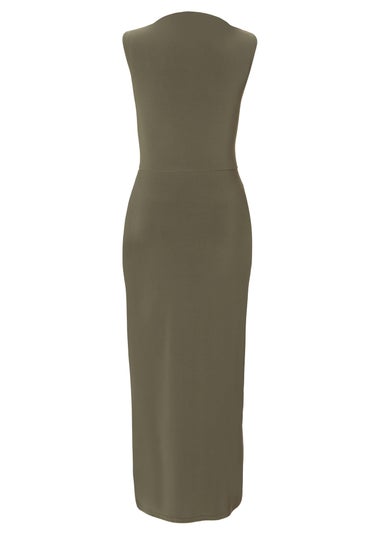 Quiz Khaki Petite Ruched Bodycon Midaxi Dress