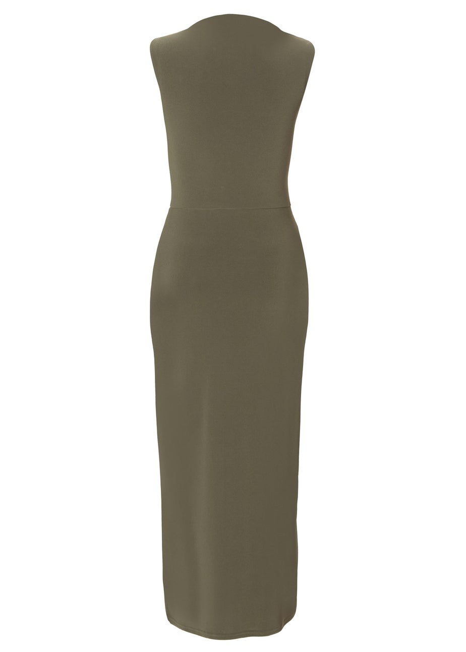 Quiz Khaki Petite Ruched Bodycon Midaxi Dress