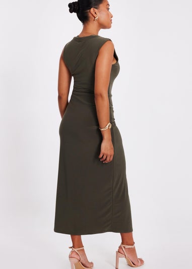 Quiz Khaki Petite Ruched Bodycon Midaxi Dress