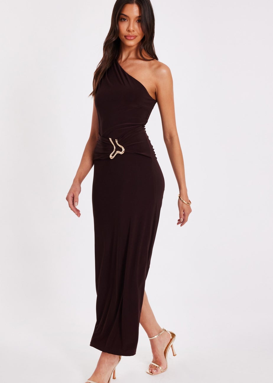 Quiz Brown One Shoulder Ruched Dress