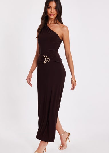Quiz Brown One Shoulder Ruched Dress