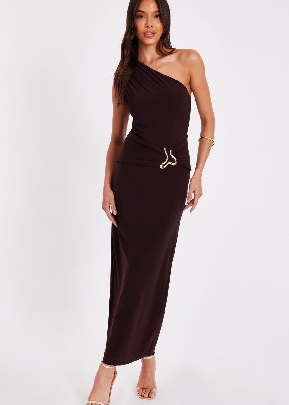 Quiz Brown One Shoulder Ruched Dress