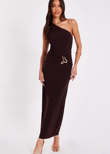 Quiz Brown One Shoulder Ruched Dress