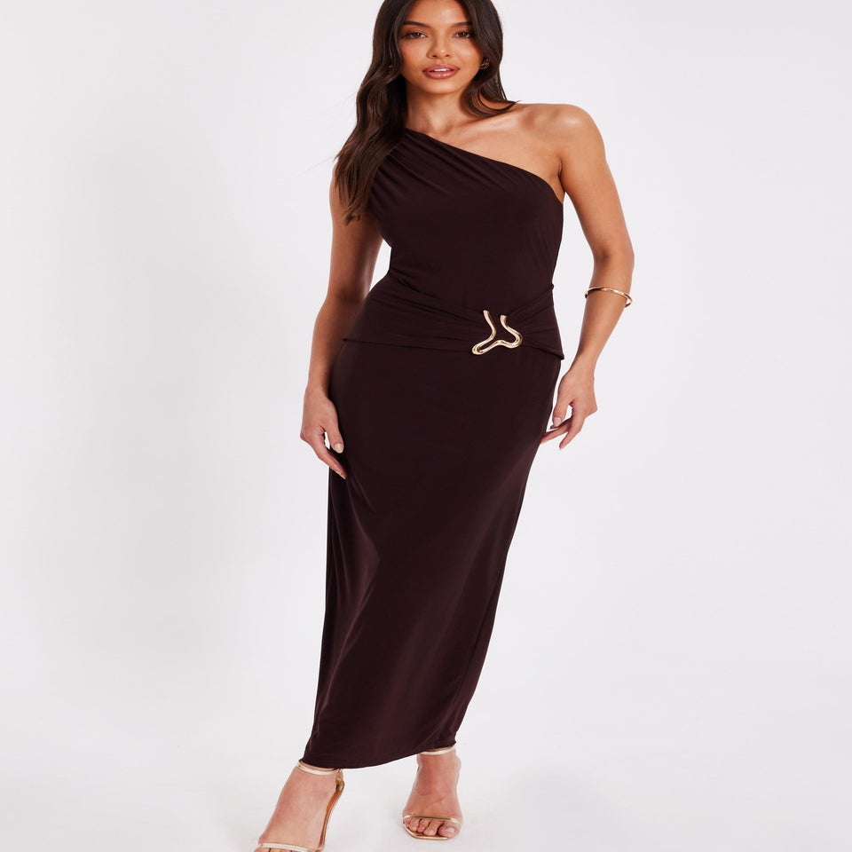 Quiz Brown One Shoulder Ruched Dress