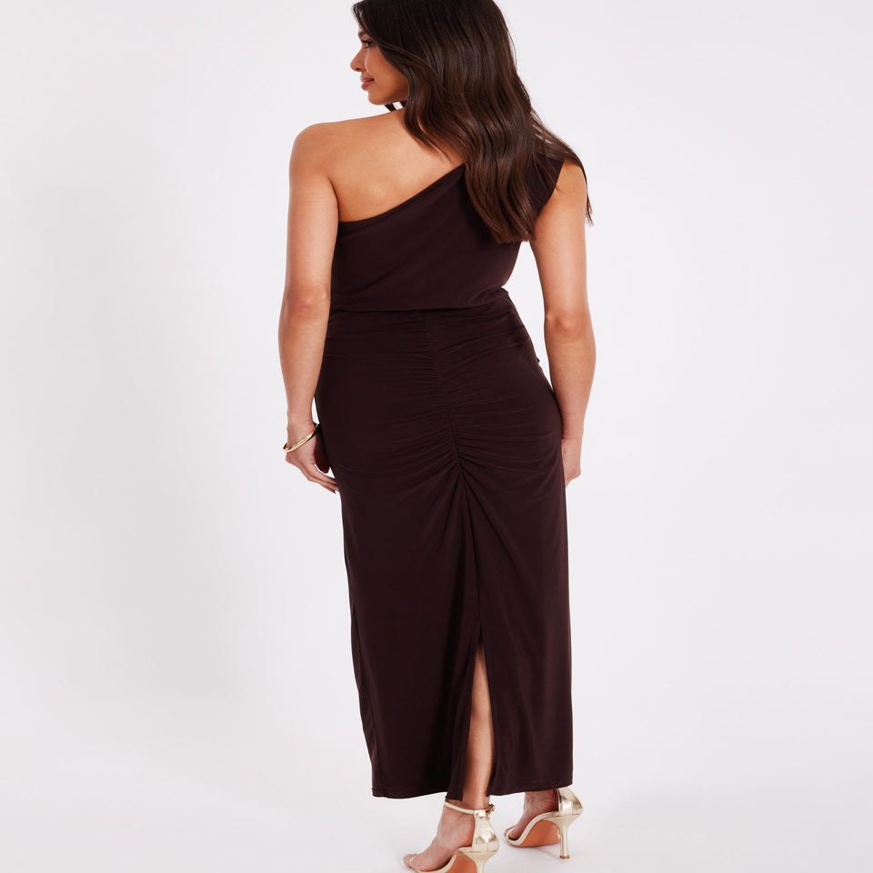 Quiz Brown One Shoulder Ruched Dress