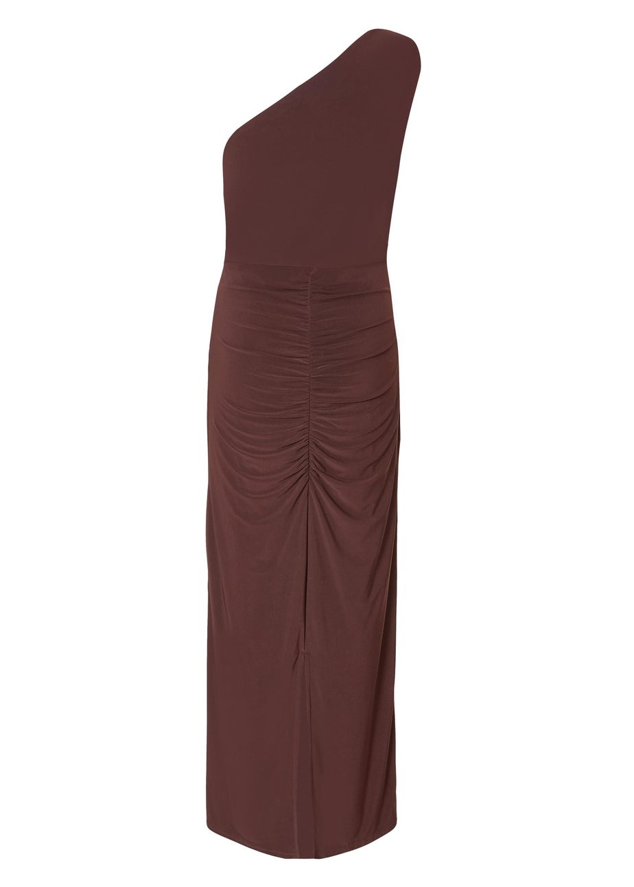 Quiz Brown One Shoulder Ruched Dress