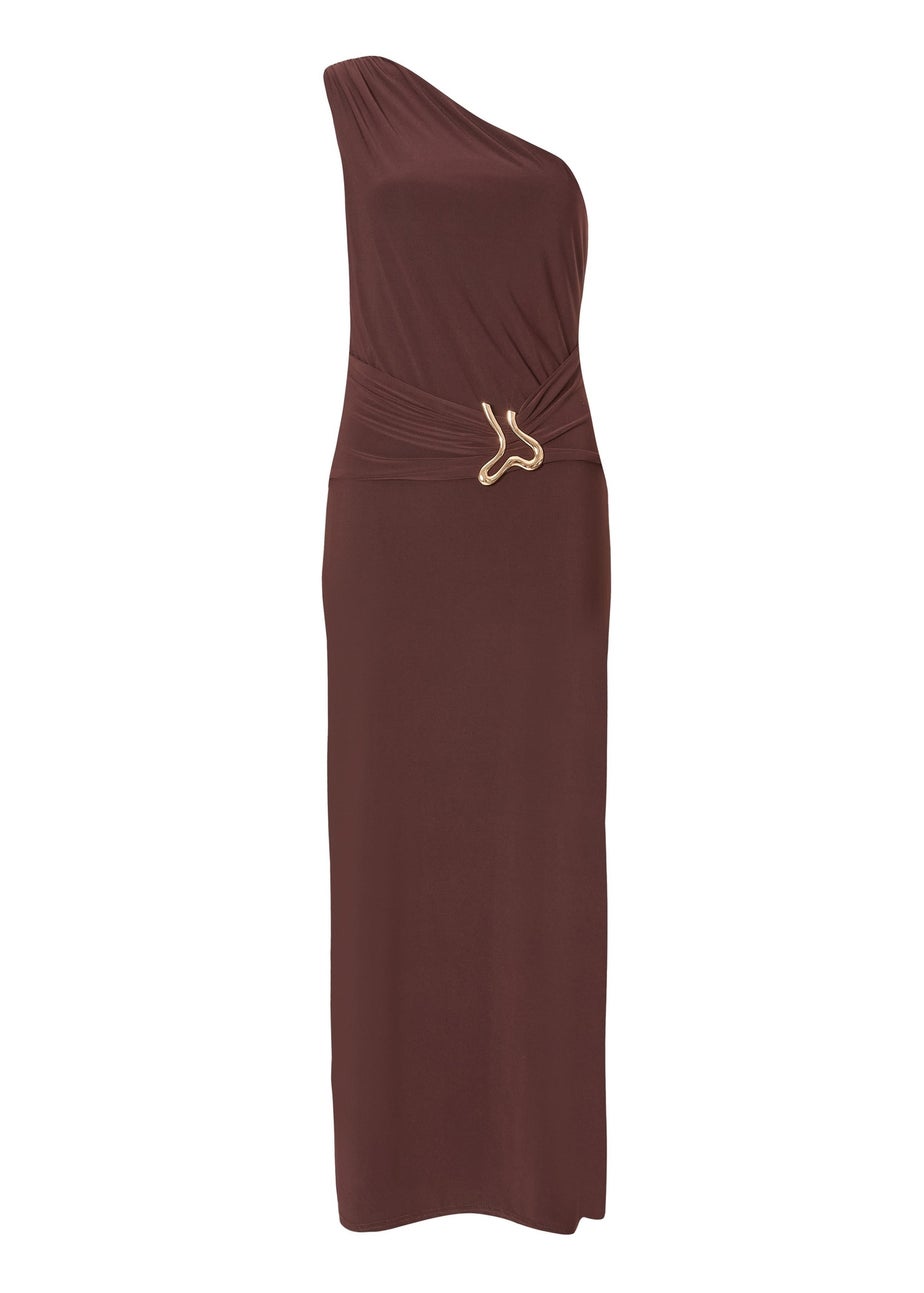 Quiz Brown One Shoulder Ruched Dress