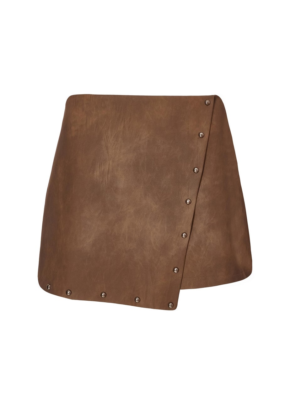 Quiz Brown Studded Faux Leather Skort