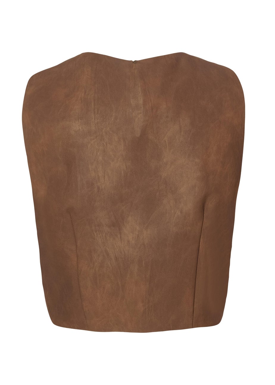 Quiz Brown Studded Faux Leather Top