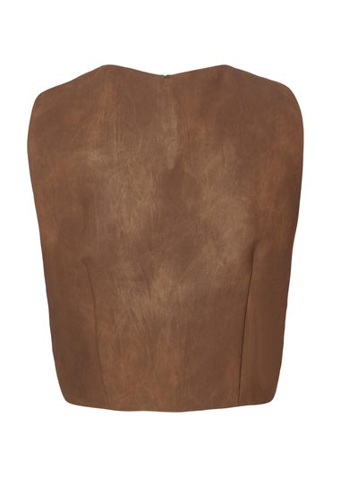Quiz Brown Studded Faux Leather Top
