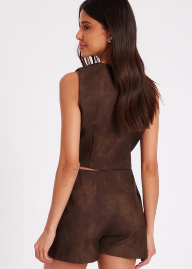 Quiz Brown Studded Faux Leather Top