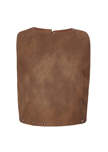 Quiz Brown Studded Faux Leather Top