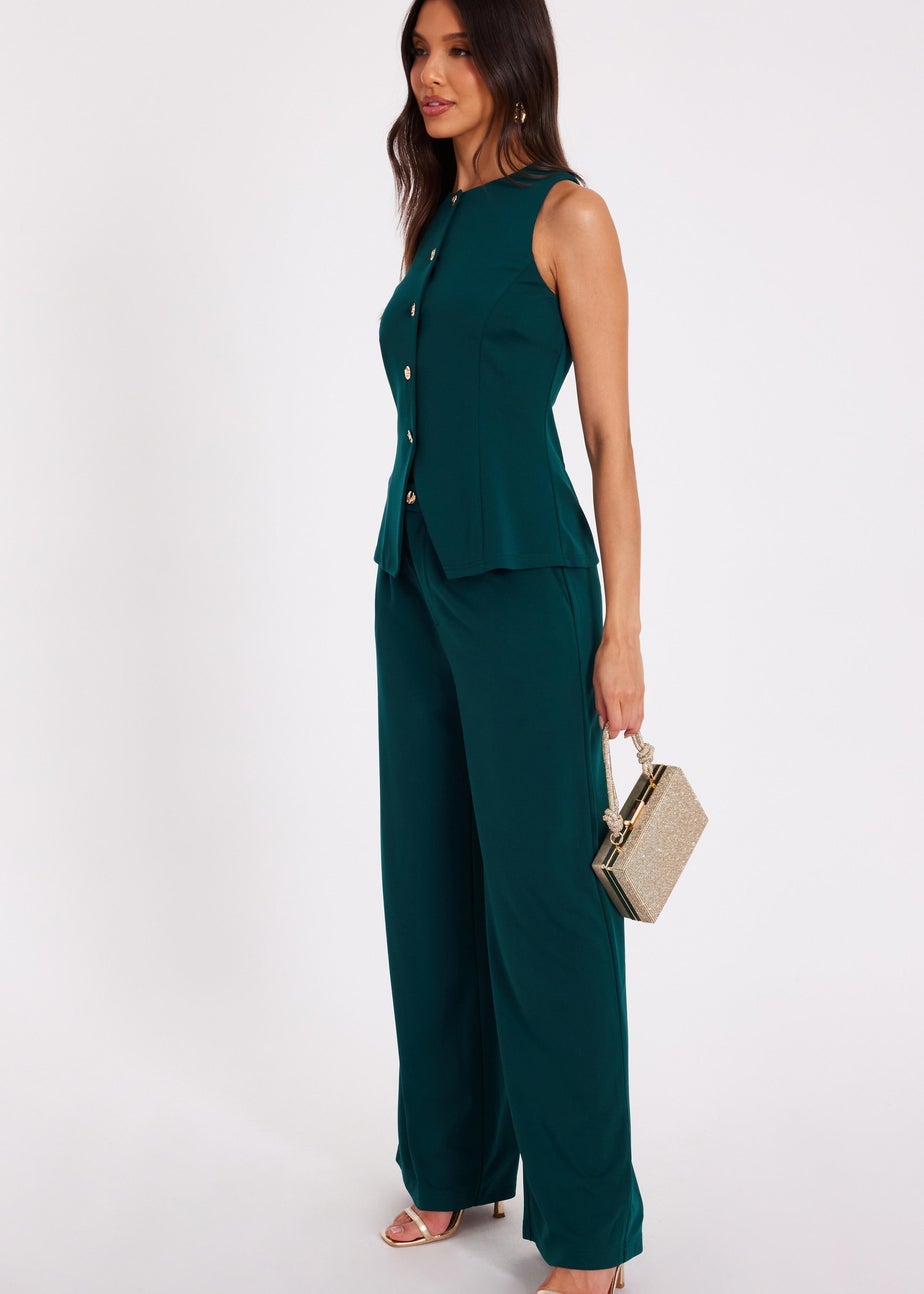 Quiz Green Button Front Waistcoat