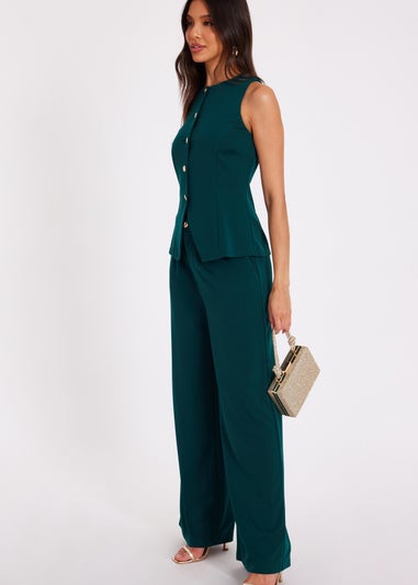 Quiz Green Button Front Waistcoat